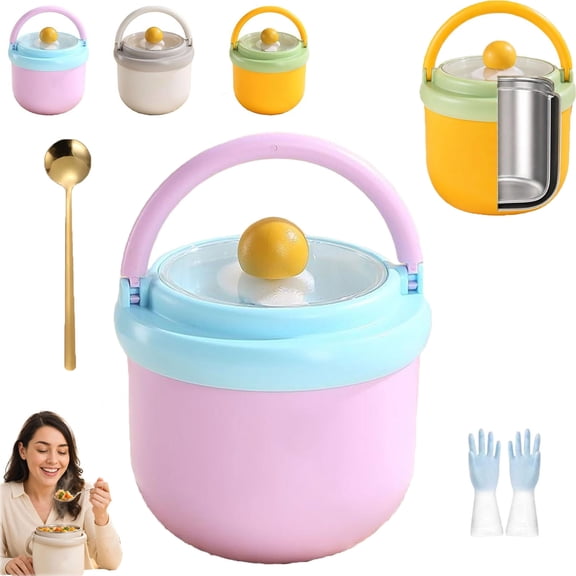 17oz Portable Lunch Food Jar with Handle, SUS 304 Stainless Steel Container, Built-in Tableware Storage, Leak-Proof, Heat Resistant Thermal Food Flask for Work Travel Picnic