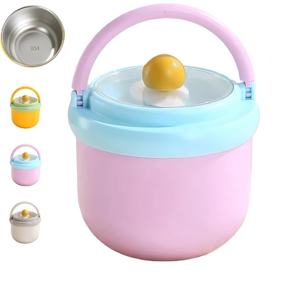 17oz Portable Lunch Food Jar with Handle, SUS 304 Stainless Steel Container, Built-in Tableware Storage, Leak-Proof, Heat Resistant Thermal Food Flask for Work Travel Picnic. (Purple)