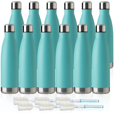 17oz Sport Water Bottle 12 Pack Vacuum Insulated Stainless Steel Sport Water Bottle Leak-Proof Double Wall Cola Shape Water Bottle,Keep Drinks Hot & Cold (Light Blue,12 Pack)