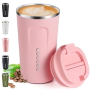 BAKER DEPOT 17oz Stainless Steel Vacuum Insulated Tumbler - Coffee Travel Mug Spill Proof with Lid - coffee Cup for Keep Hot/Ice Coffee Tea and Beer (Pink)