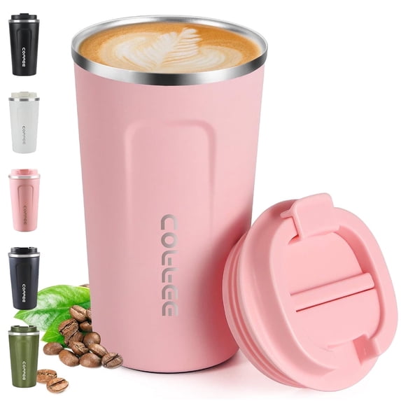 17oz Stainless Steel Vacuum Insulated Tumbler - Coffee Travel Mug Spill Proof with Lid - coffee Cup for Keep Hot/Ice Coffee Tea and Beer (Pink)