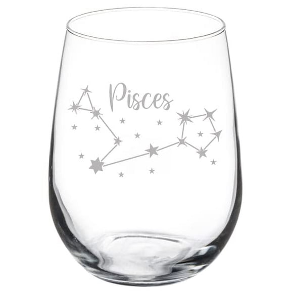 17oz Stemless Wine Glass Goblet Wine Glass Goblet Star Zodiac Horoscope Constellation (Pisces)