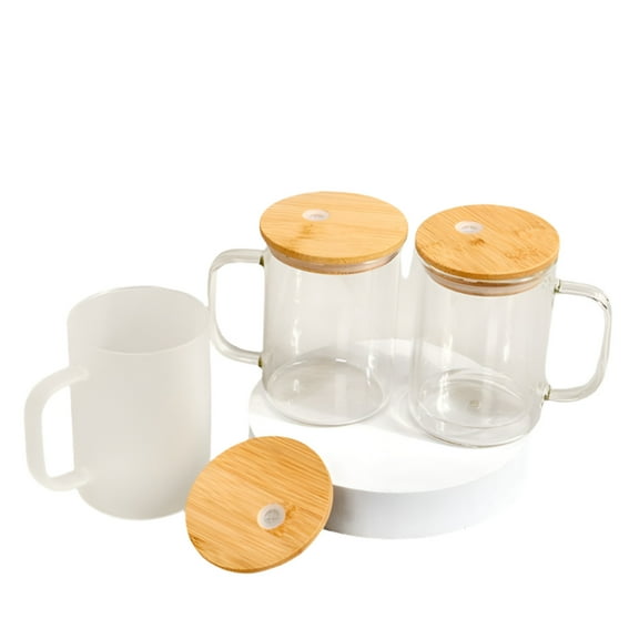 17oz Sublimation Glass Mug With Bamboo Lid and Straw (Clear or Frosted)