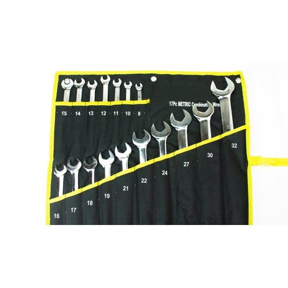17pc Metric Long Pattern Full Polish Combination Wrench Set