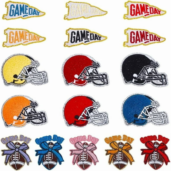 17pcs 3 Styles Game Day Embroidered Iron-On Patches Football Helmets Logos Embroidery Patch Sew on Patch Embroidered Appliques for Clothing Jeans Bags Hats Backpacks DIY Making Craft Colorful DIY