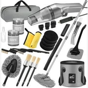 17pcs Car Cleaning Kit, Pink Car Interior Detailing Kit with High Power Handheld Vacuum, Detailing Brush Set, Windshield Cleaner, Cleaning Gel, Complete Auto Accessories for Women Gift
