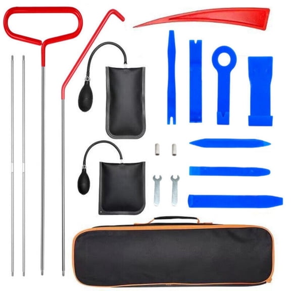 17pcs Car Repair Tool Kit, With Long Distance Hook Tool, Air Bladder Trim, Removal Tools, Fastener Nuts For All Vehicle Types