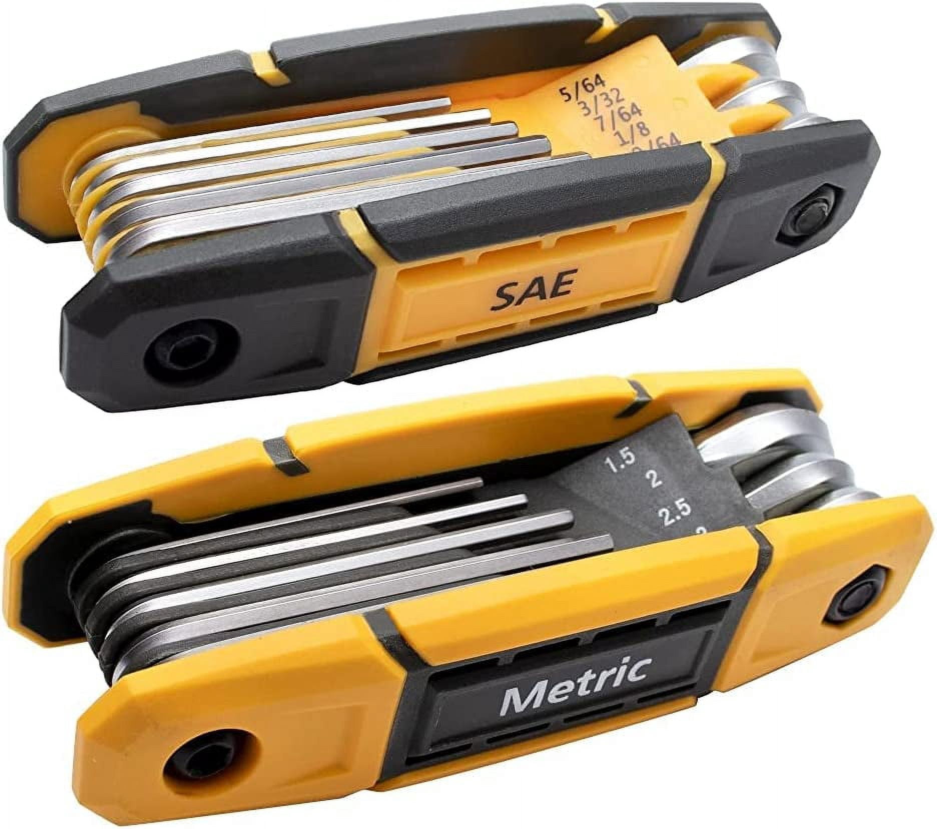 17pcs Folding Allen Wrench Set | Metric & Standard SAE - Key Tool 2 Pack Portable Hex for Basic Home Repair and General Applications