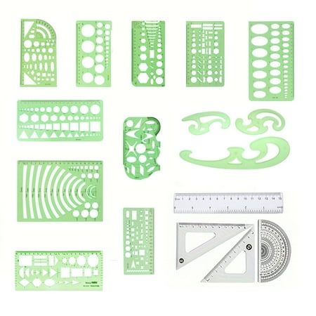 17pcs Geometric Drawing Stencils Set - Durable Plastic Drafting Templates for Architecture, Office, Design & Construction