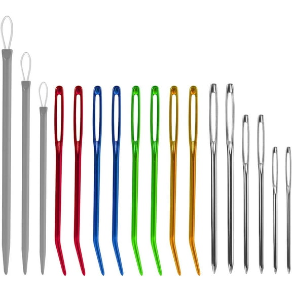 17pcs Large-Eye Blunt Needles, 8pcs Bent Tapestry Needles 6pcs Straight Wool Needles 3pcs White Yarn Needles for Knitting Crocheting Macrame Darning Needle for Hand Stitch DIY Crafts (Multicolored)