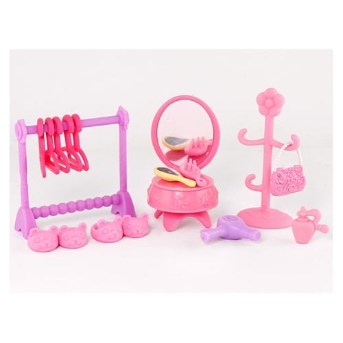 17pcs Mini Accessories Set for Mini Pet Toy Cat Dog Figurines,Include Clothes Hanger, Shoes,Make Up Table,Hand Bag and More