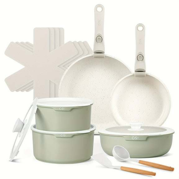 [17pcs Nonstick Cookware Set] 17pcs Nonstick Cookware Set with Detachable Handles | Induction Pots and Pans Set, Removable Handle Kitchen Accessories, Dishwasher & Oven Safe, Easy to Clean