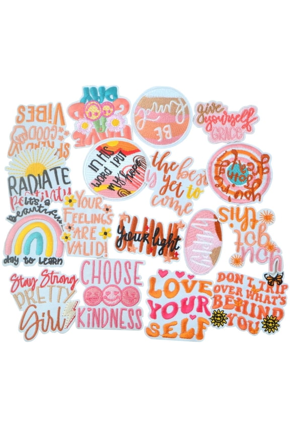 17pcs Positive Affirmations Iron on Patches, Boho Hippie Style Inspirational Words Embroidered Sew for DIY Clothes Hats Backpacks Jeans Jackets Decor