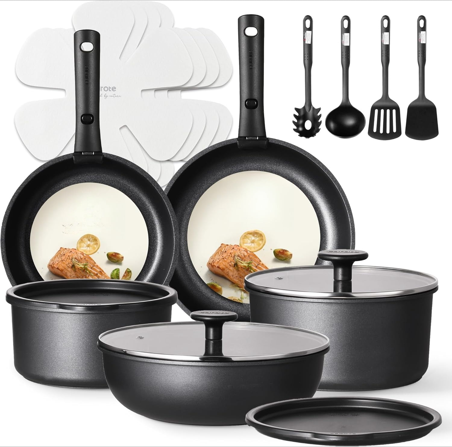 17pcs Pots and Pans Set, Nonstick Cookware Set Detachable Handle ...