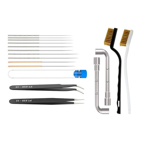 17pcs Printer Nozzle Cleaning Kit 0.15-0.5mm Nozzle Cleaning Tweezers Wrenches Brushes for 1.75mm Printers
