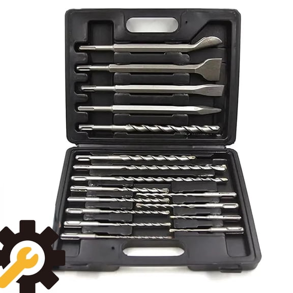 17pcs Rotary Hammer Drill Bits and Chisel Set, 17pcs Carbide-Tipped Concrete Masonry Drill Bits and Chisels Set for Concrete, Stone, Brick, with Portable Storage Case (Black)
