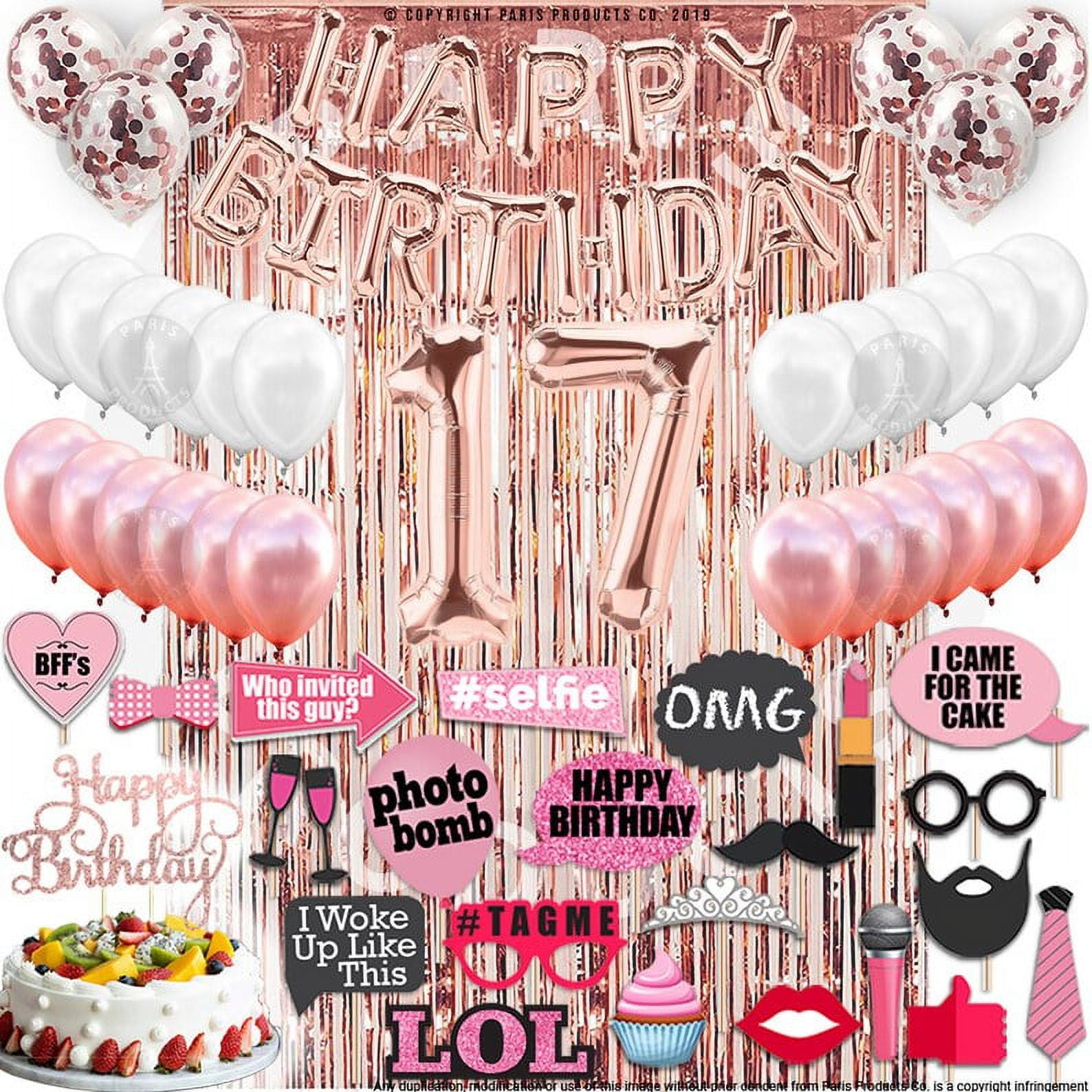 17th Birthday Decoration Rose Gold, 17 Party Supplies Decoration, 17th