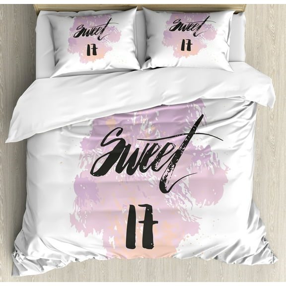 17th Birthday Duvet Cover Set, Abstract and Grunge Style Backdrop with 17 Themed Image, Decorative 3 Piece Bedding Set with 2 Pillow Shams, King Size, Lilac and Black, by Ambesonne