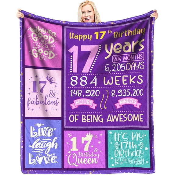 17th Birthday Gifts for Girls - 17 Year Old Girl Gift Ideas - 17th Birthday Decorations for Girls - Happy Birthday Gifts for 17 Year Old Girl - 17 Birthday Throw Blanket 60 x 50 Inch