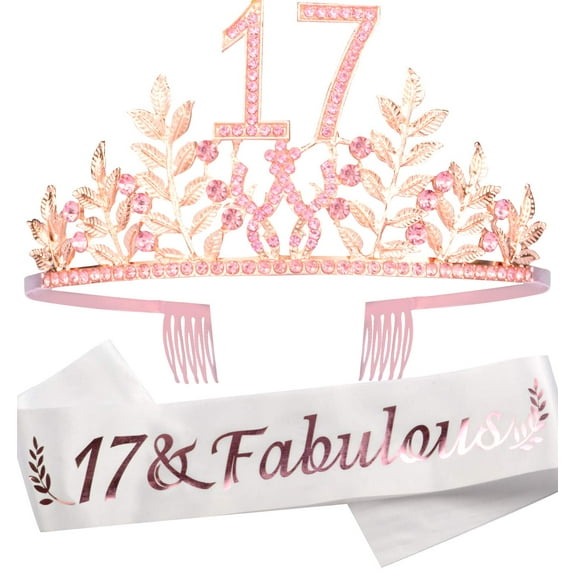 17th Birthday Gifts for Girls,17th Birthday Tiara and Sash,17 Fabulous Sash and Crystal Tiara,17th Birthday Decorations for Girls,17th Birthday Party Supplies,Happy 17th Birthday,17th Birthday Crown