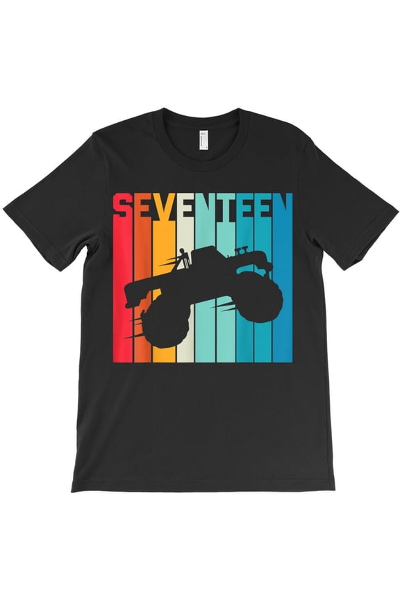 17th Birthday Retro Monster Truck 17 Years Boys Girl Kids Themed H21724 T-Shirt, for Men and Women, Up to Size 5XL