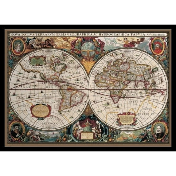 17th Centuy Old World Map Laminated & Framed Poster (36 x 24)