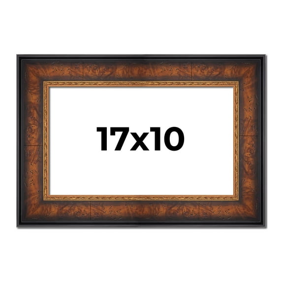 17x10 Frame Brown Walnut Gold Ornate Trim Solid Wood Plein Air Picture Frame | 3 Inch Moulding