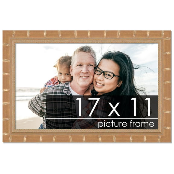 17x11 Gold Modern Bamboo Picture Frame - UV Acrylic, Foam Board Backing, Hanging Hardware