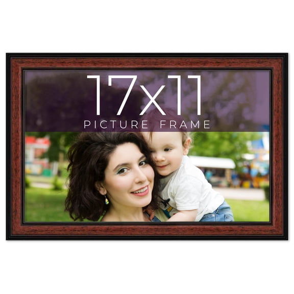 17x11 Frame Executive Brown Round Mahogany Finish Solid Wood Picture Frame | 1.25 Inch Moulding