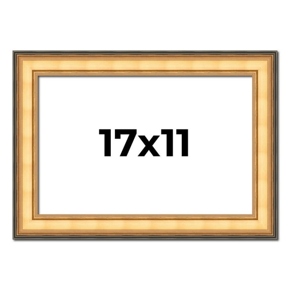 17x11 Frame Gold Plein Aire Solid Wood Picture Frame Width 2 Inches | Interior Frame Depth 0.5