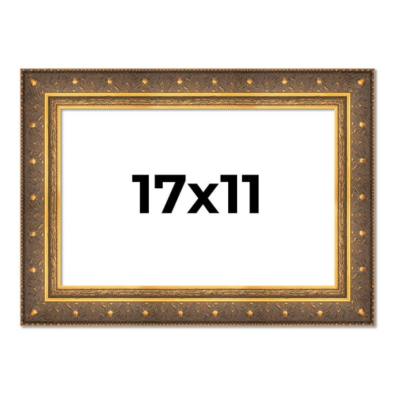 17x11 Frame Vintage Gold Solid Wood Picture Frame | 2.5 Inch Moulding Width | Ornate Bronze Museo