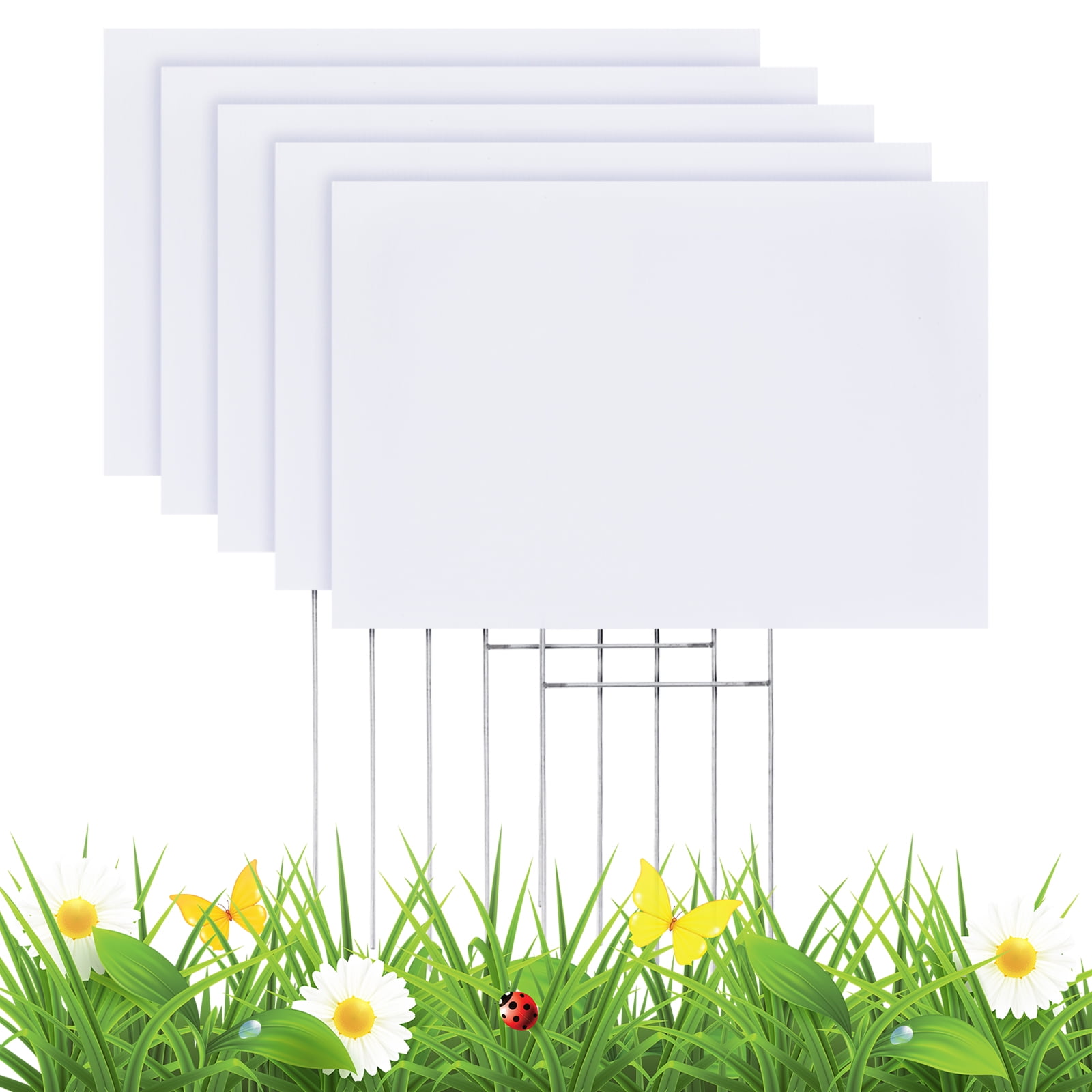 17x12" Blank Yard Signs with H Metal Stakes Garage Sale Sign for Wedding Party Decoration, 8 Pack