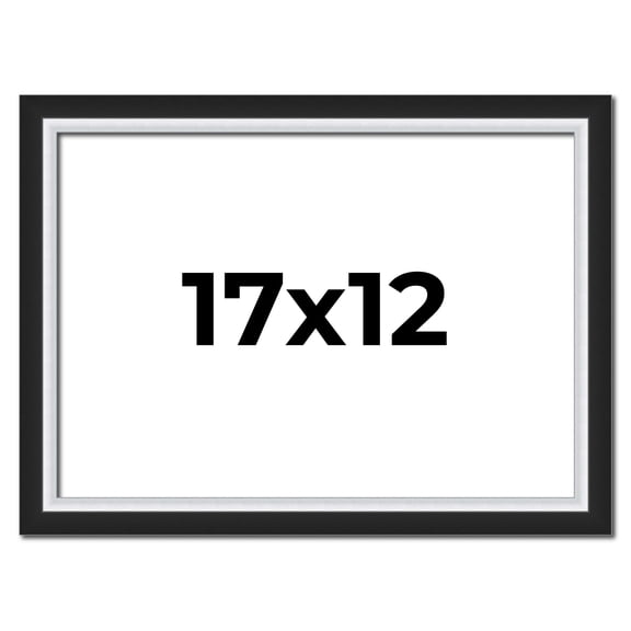 17x12 Frame Black & Silver Solid Wood Picture Frame Width 1.25 Inches | Interior Depth 0.75 Inches