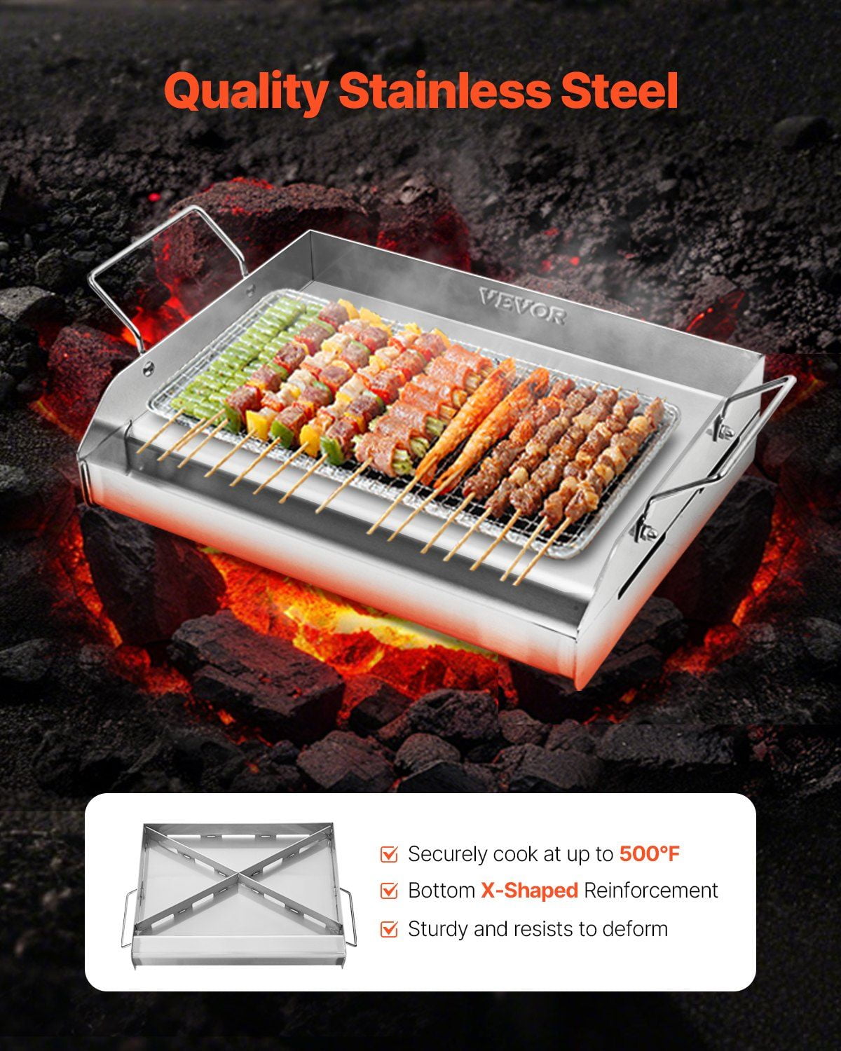 17x13 Flat Top Grill Pan - Stainless Steel Universal Griddle for BBQ, Camping & Kitchen Use