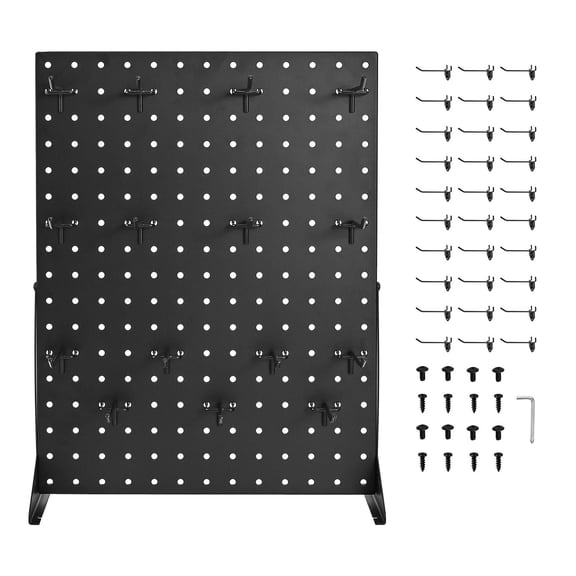 Pegboard Display Stand, 17 x 13 Inch Tabletop Pegboard Display Stand with 30 Hooks, Thickened Cold-Rolled Steel Peg Board Panel for Grocery, Retail Store and Jewelry Shop, Black (2 PCS)