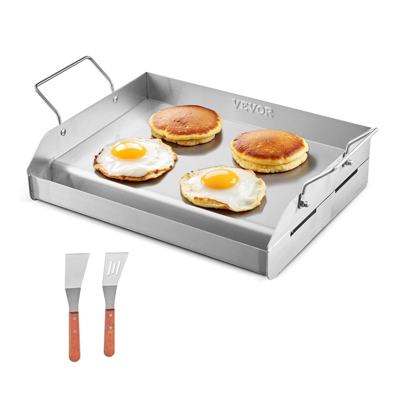 Stainless Steel Griddle 17x13 inch - Universal Flat Top Grill Plate for BBQ, Teppanyaki, Camping & Tailgating - Portable Cookware with Handle