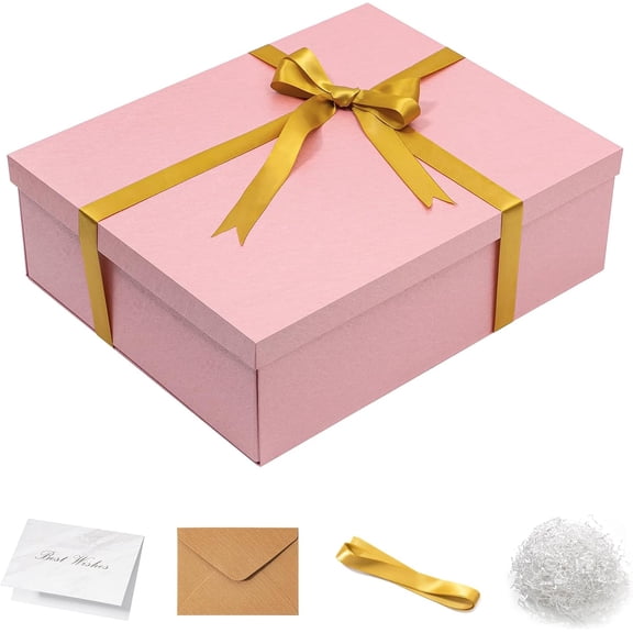 17x13x5 Inches Large Gift Box with Lid for Presents 1 Pack Big Deep Pink Gift Boxes for Christmas, Birthday, Valentine's Day,Mother's Day Presents - Contains Crinkle Paper,Ribbon and Card