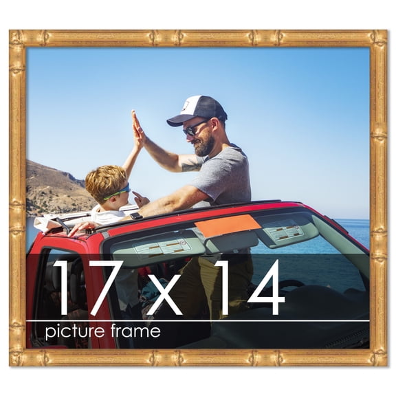 17x14 Gold Thin Bamboo Picture Frame - UV Acrylic, Foam Board Backing, Hanging Hardware