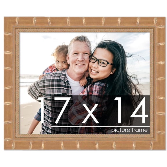 17x14 Gold Modern Bamboo Picture Frame - UV Acrylic, Foam Board Backing, Hanging Hardware