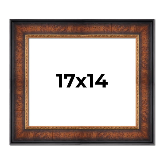 17x14 Frame Brown Walnut Gold Ornate Trim Solid Wood Plein Air Picture Frame | 3 Inch Moulding