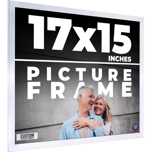 17x15 Frame Silver Stainless Steel Solid Wood Picture Frame | 0.75 Inch Moulding Width | Includes