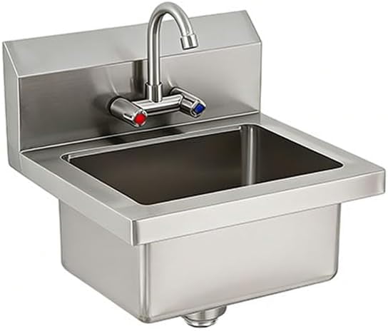 17x15in Commercial Stainless Steel Hand Sink with Swivel Faucet Wall Mount or Drop-In Small Hand Wash Basin with Backsplash and Drain Kit for Restaurant Bar Kitchen Garage