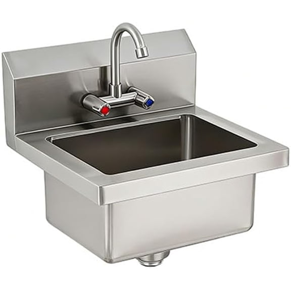 17x15in Commercial Stainless Steel Hand Sink with Swivel Faucet Wall Mount or Drop-In Small Hand Wash Basin with Backsplash and Drain Kit for Restaurant Bar Kitchen Garage