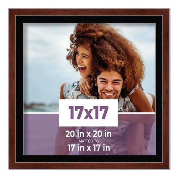 17x17 Frame Walnut With Black Picture Mat For 17x17 Photo - Walnut 20x20 Frame To Display Print or