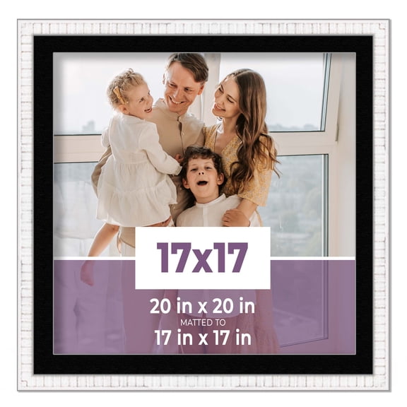 17x17 Frame White With Black Picture Mat For 17x17 Photo - White 20x20 Frame To Display Print or
