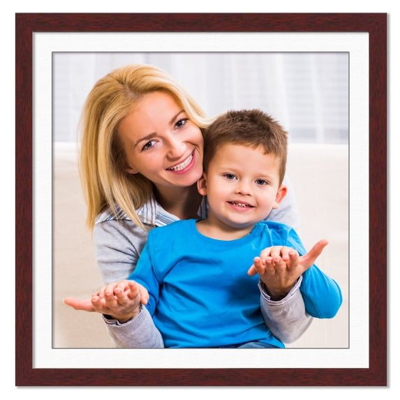 17x17 Frame with Mat - Brown 20x20 Frame Wood Made to Display Print or Poster Measuring 17 x 17 Inches with White Photo Mat