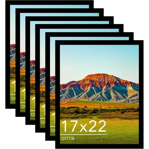 17x22 Picture Frame Black for Wall Mounting Set of 6, Horizontal and Vertical Formats for Wall Hanging, Wood 17x22 Frame, Black, 6 Pack