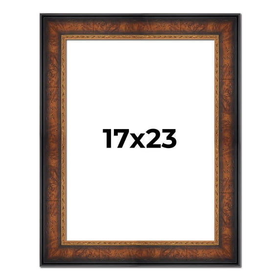 17x23 Frame Brown Walnut Gold Ornate Trim Solid Wood Plein Air Picture Frame | 3 Inch Moulding