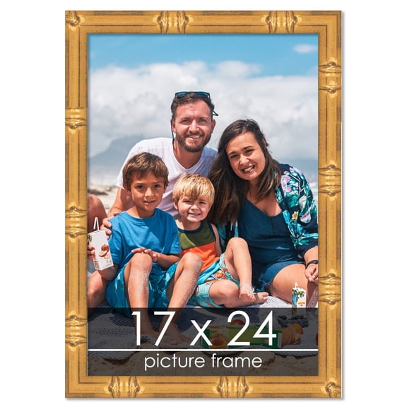 17x24 Gold Bamboo Picture Frame - UV Acrylic, Foam Board Backing, Hanging Hardware