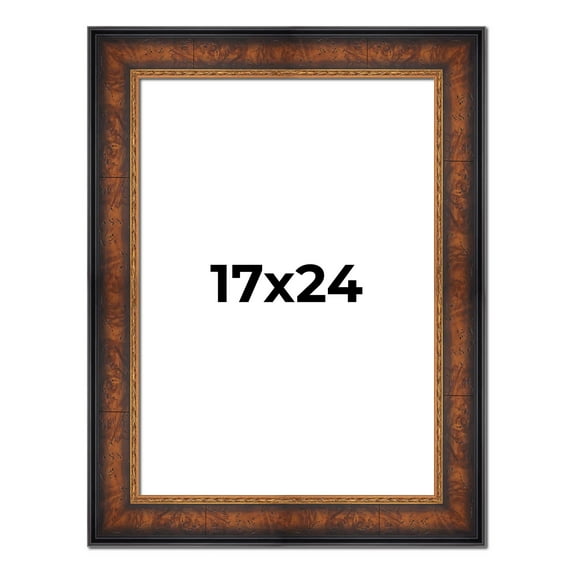 17x24 Frame Brown Walnut Gold Ornate Trim Solid Wood Plein Air Picture Frame | 3 Inch Moulding